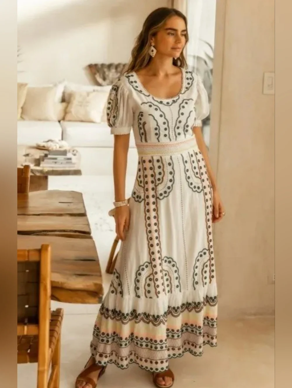 bohme Avalee Maxi Dress With Multicolor Embroidery Size Medium - Picture 11 of 12